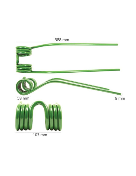 Muelle - Henificador - - - Longitud:388mm, Anchura:103mm, Ø9mm - Recambio para JF Corresponde a: 0608770