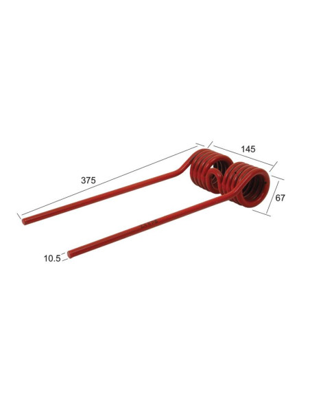 Muelle - Henificador - Dcha/Izda - Longitud:375mm, Anchura:145mm, Ø10.5mm - Recambio para Claas, Bautz Corresponde a: 9569070