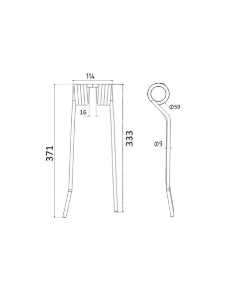 Muelle - Henificador - Dcho. - Longitud:371mm, Anchura:100mm, Ø9mm - Recambio para PZ Corresponde a: PZ224