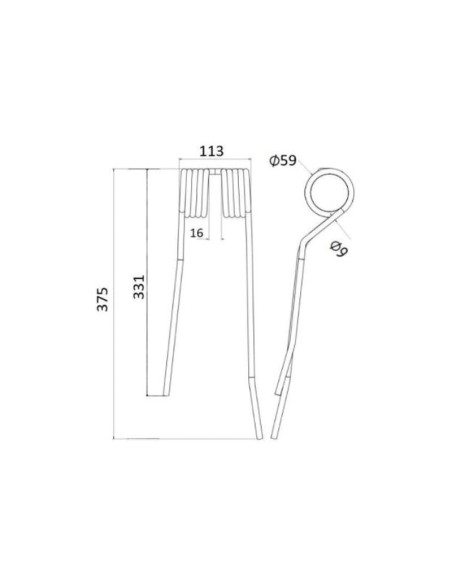 Muelle - Henificador - Dcho. - Longitud:375mm, Anchura:113mm, Ø9mm - Recambio para PZ Corresponde a: PZ225