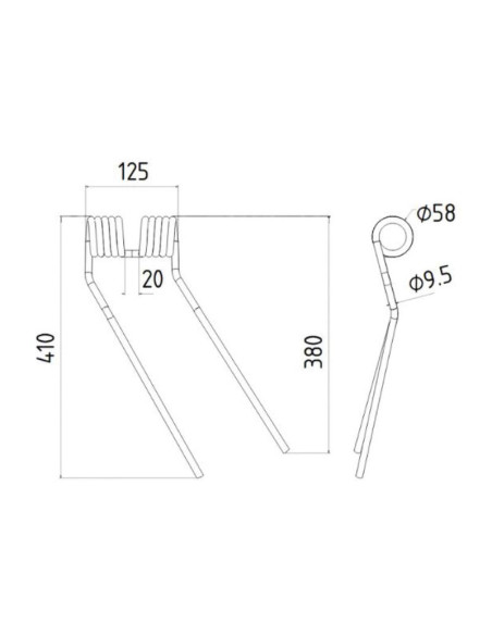 Muelle - Henificador - Dcho. - Longitud:410mm, Anchura:125mm, Ø9.5mm - Recambio para Galfre, Niemeyer Corresponde a: 600038