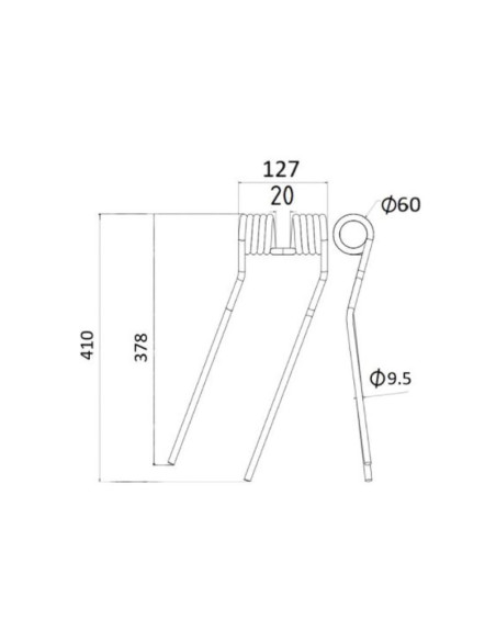 Muelle - Henificador - Dcho. - Longitud:410mm, Anchura:127mm, Ø9.5mm - Recambio para Galfre, Niemeyer Corresponde a: 600056