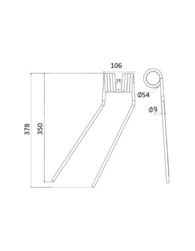 Muelle - Henificador - Izdo. - Longitud:378mm,...
