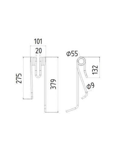 Muelle - Henificador - Izdo. - Longitud:379mm,...