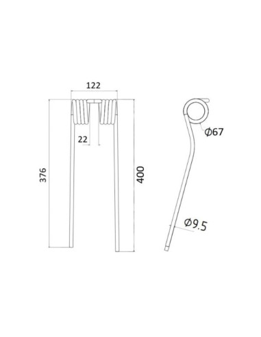 Muelle - Henificador - Izdo. - Longitud:400mm,...