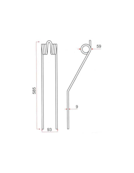 Muelle - Henificador Longitud:585mm, Anchura:93mm, Ø9mm - Recambio para PZ, Vicon Corresponde a: 16600420
