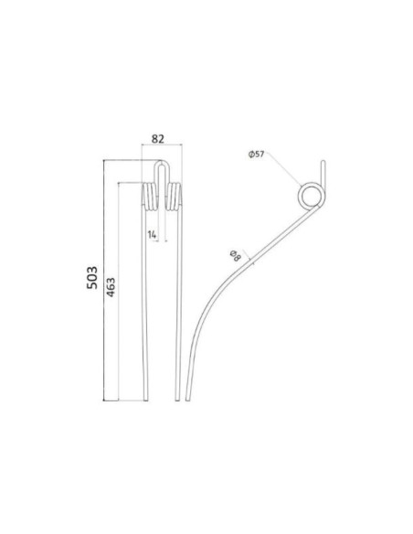 Muelle - Rastrillo - - - Longitud:463mm, Anchura:82mm, Ø8mm - Recambio para Deutz-Fahr Corresponde a: 06580259