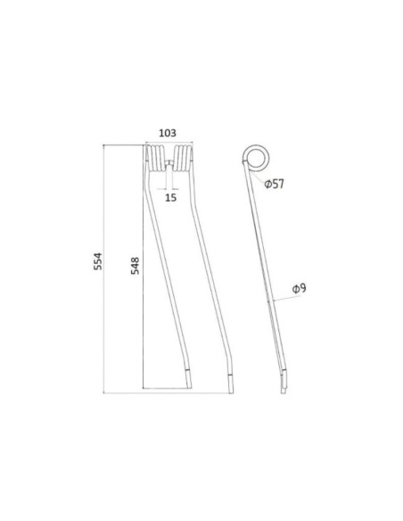 Muelle - Rastrillo - - - Longitud:554mm, Anchura:103mm, Ø9mm - Recambio para Fella Corresponde a: 491774