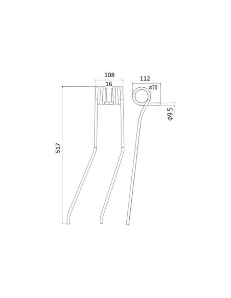 Muelle - Rastrillo - Dcha/Izda - Longitud:517mm, Anchura:108mm, Ø9.5mm - Recambio para Kuhn Corresponde a: 57644010