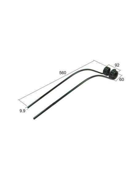 Muelle - Rastrillo - Dcha/Izda - Longitud:560mm, Anchura:92mm, Ø9.9mm - Recambio para Fella Corresponde a: 160111