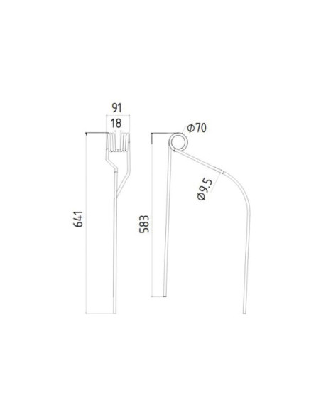 Muelle - Rastrillo - Dcha/Izda - Longitud:641mm, Anchura:91mm, Ø9.5mm - Recambio para Niemeyer Corresponde a: 600063