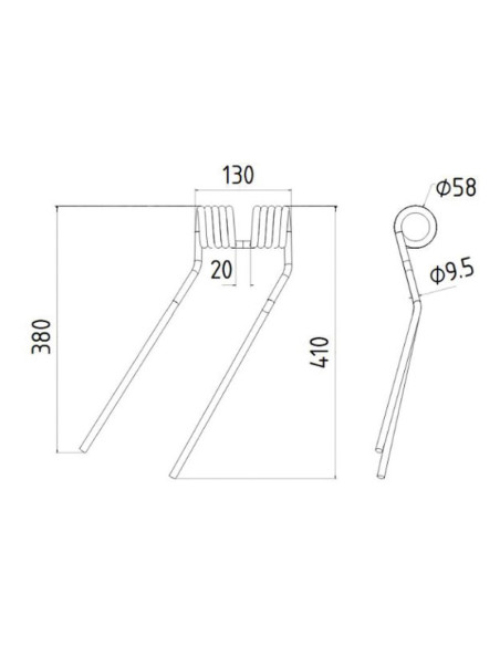 Muelle - Rastrillo - Izdo. - Longitud:410mm, Anchura:130mm, Ø9.5mm - Recambio para Niemeyer