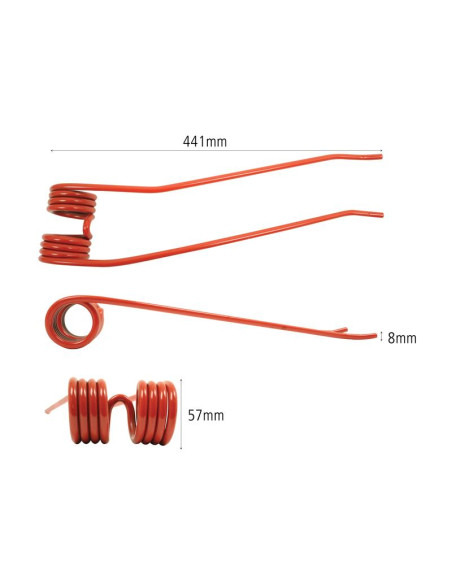 Muelle - Rastrillo - Izdo. - Longitud:441mm, Anchura:92mm, Ø8mm - Recambio para Fella, New Holland, Stoll Corresponde a: 539330