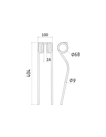 Muelle - Rastrillo Longitud:404mm, Anchura:100mm, Ø9mm - Recambio para Vicon Corresponde a: 16644530