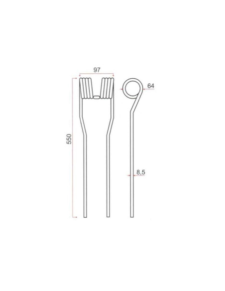 Muelle - Rastrillo Longitud:550mm, Anchura:97mm, Ø8.5mm - Recambio para SIP Corresponde a: 153932908