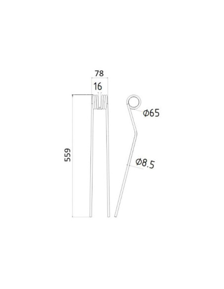 Muelle - Rastrillo Longitud:559mm, Anchura:78mm, Ø8.5mm - Recambio para Pottinger Corresponde a: 436033