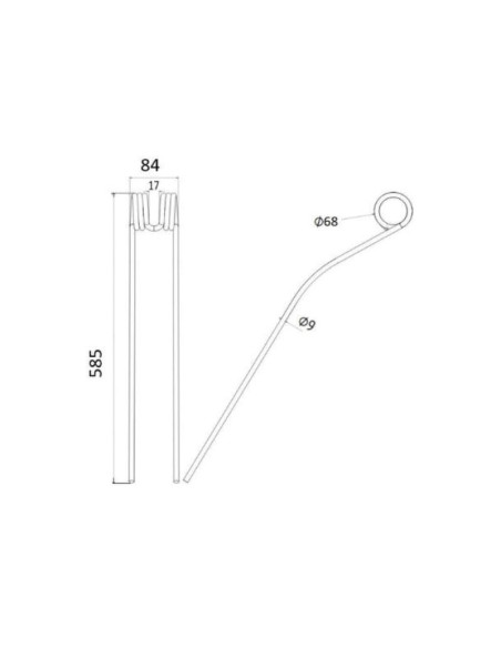 Muelle - Rastrillo Longitud:585mm, Anchura:84mm, Ø9mm - Recambio para Pottinger Corresponde a: 436031