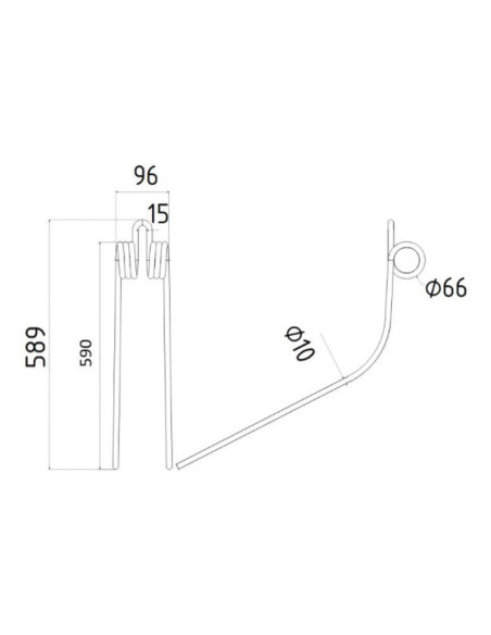 Muelle - Rastrillo Longitud:589mm, Anchura:96mm, Ø10mm - Recambio para Kverneland, Taarup Corresponde a: KT6714010094