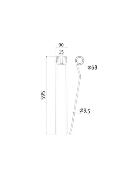 Muelle - Rastrillo Longitud:595mm, Anchura:90mm, Ø9.5mm - Recambio para Claas Corresponde a: 9557100