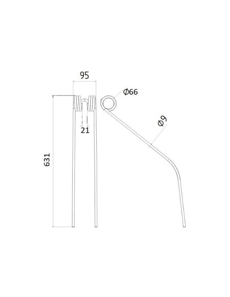 Muelle - Rastrillo Longitud:631mm, Anchura:95mm, Ø9mm - Recambio para Olivi Corresponde a: 1456