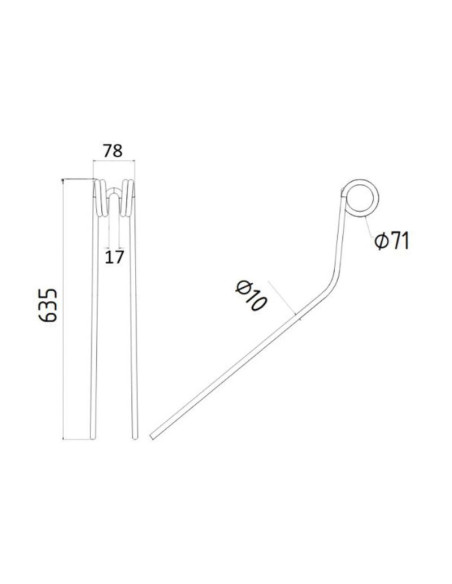 Muelle - Rastrillo Longitud:635mm, Anchura:78mm, Ø10mm - Recambio para Krone