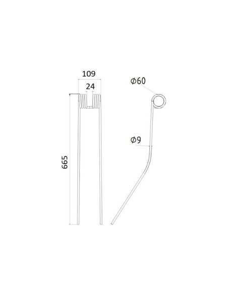 Muelle - Rastrillo Longitud:665mm, Anchura:109mm, Ø9mm - Recambio para Exklusiv Corresponde a: 2472D051