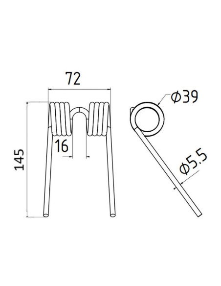 Muelle pick-up Longitud:145mm, Anchura:72mm, Ø5.5mm - Recambio para Krone Corresponde a: 9383380