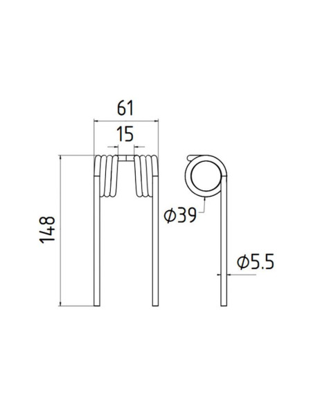 Muelle pick-up Longitud:148mm, Anchura:61mm, Ø5.5mm - Recambio para Krone Corresponde a: 938006