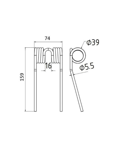 Muelle pick-up Longitud:159mm, Anchura:74mm, Ø5.5mm - Recambio para Krone Corresponde a: 9380401