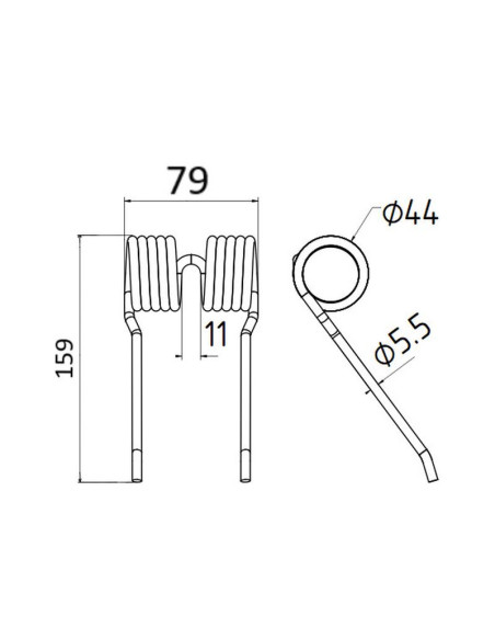 Muelle pick-up Longitud:159mm, Anchura:79mm, Ø5.5mm - Recambio para Ford New Holland Corresponde a: 84582461