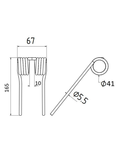 Muelle pick-up Longitud:165mm, Anchura:67mm, Ø5.5mm - Recambio para Krone Corresponde a: 27001457