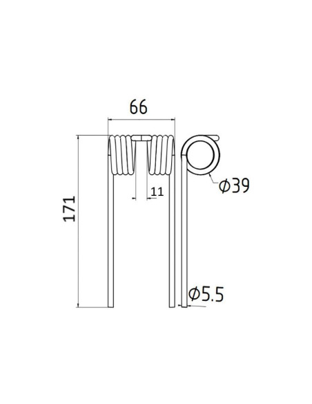 Muelle pick-up Longitud:171mm, Anchura:66mm, Ø5.5mm - Recambio para John Deere Corresponde a: Z440510GK