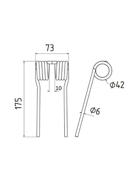 Muelle pick-up Longitud:175mm, Anchura:73mm, Ø6mm - Recambio para Krone Corresponde a: 270098361