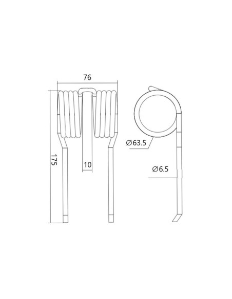 Muelle pick-up Longitud:175mm, Anchura:76mm, Ø6.5mm - Recambio para Strautmann Corresponde a: 73514502