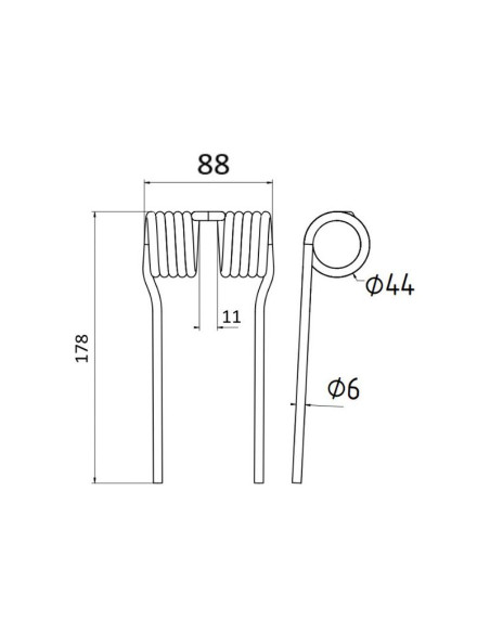 Muelle pick-up Longitud:178mm, Anchura:88mm, Ø6mm - Recambio para John Deere Corresponde a: LCA108554