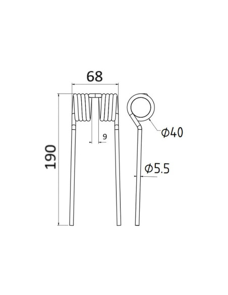 Muelle pick-up Longitud:190mm, Anchura:68mm, Ø5.5mm - Recambio para Claas, Bautz Corresponde a: 8483810