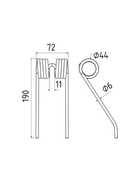 Muelle pick-up Longitud:190mm, Anchura:72mm, Ø6mm - Recambio para Ford New Holland Corresponde a: 84392369