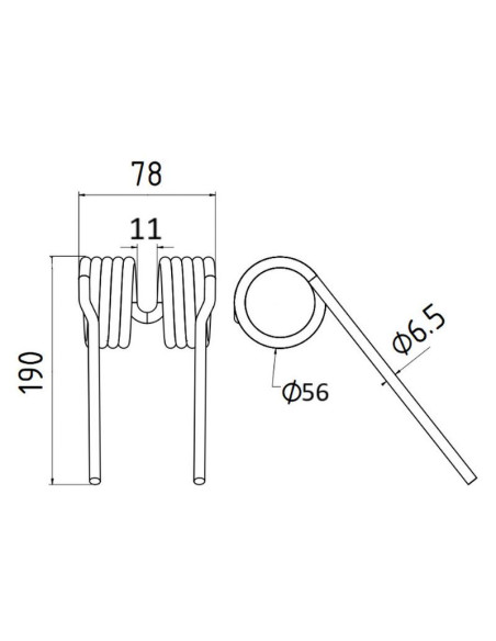 Muelle pick-up Longitud:190mm, Anchura:78mm, Ø6.5mm - Recambio para Krone Corresponde a: 200599000