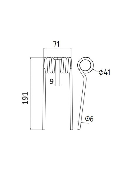 Muelle pick-up Longitud:191mm, Anchura:71mm, Ø6mm - Recambio para Claas, Bautz Corresponde a: 8261661