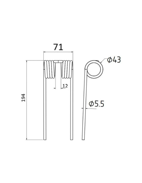 Muelle pick-up Longitud:194mm, Anchura:71mm, Ø5.5mm - Recambio para John Deere Corresponde a: CC128802