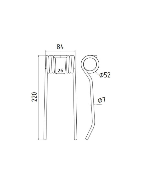 Muelle pick-up Longitud:220mm, Anchura:84mm, Ø7mm - Recambio para BMV Corresponde a: 6250066