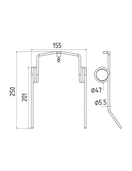 Muelle pick-up Longitud:250mm, Anchura:155mm, Ø5.5mm - Recambio para Ford New Holland Corresponde a: 605340
