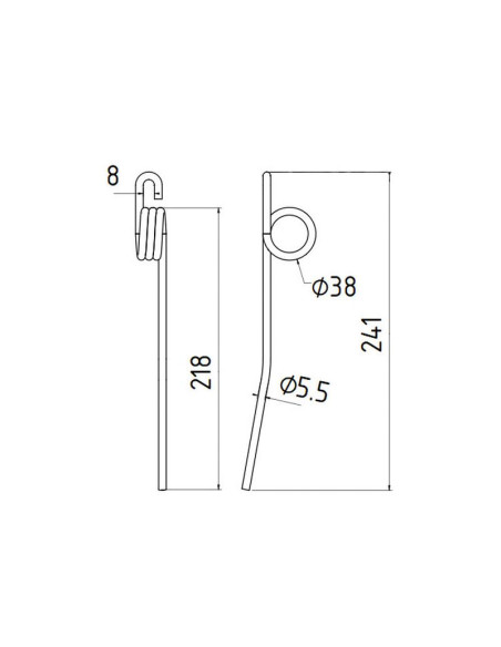 Repuesto de rueda de púas de rastrillo Longitud:241mm, Anchura:17mm, Ø5.5mm - Recambio para John Deere Corresponde a: Z102299