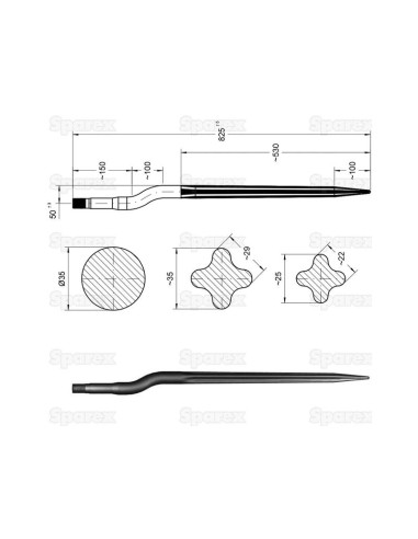 Púa - Manivela 830mm, Tamaño de rosca: M27 x...
