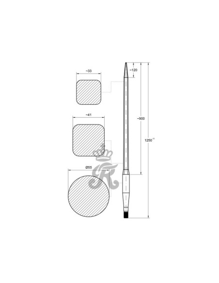 Púa - Recta 1250mm, Tamaño de rosca: M33 x 2.00 (Cuadrado)