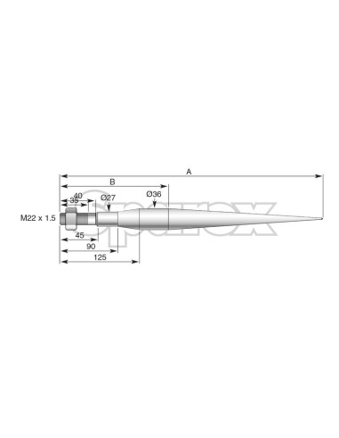 Púa - Recta 800mm, Tamaño de rosca: M20 x 1.50...