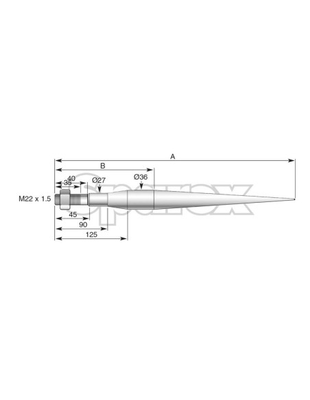 Púa - Recta 800mm, Tamaño de rosca: M20 x 1.50 (Estrella) Corresponde a: 0518280