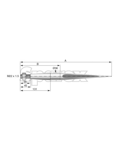 Púa - Recta 810mm, Tamaño de rosca: M22 x 1.50...
