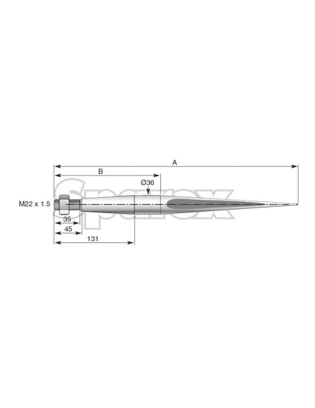 Púa - Recta 810mm, Tamaño de rosca: M22 x 1.50 (H - fluted) Corresponde a: 878665M1