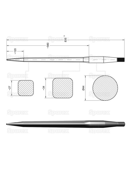 Púa - Recta 835mm, Tamaño de rosca: M27 x 1.50 (Cuadrado) Corresponde a: 300.81.013.0